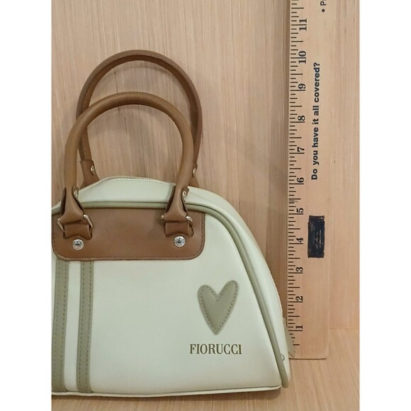 Fiorucci Women's Small Leather Bowling Handbag Purse Cream Heart Patch Handles - Picture 12 of 12
